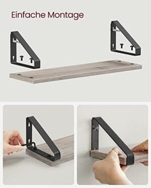 Vasagle Industrial Design Flydende hylder Sæt med 3 vægmonterede, Grå sort - Image 6