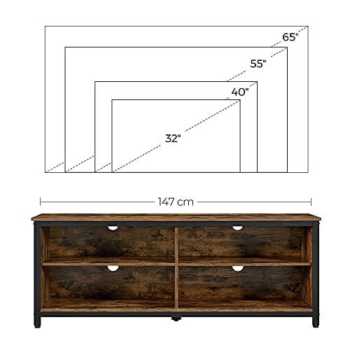 Vasagle TV Stand, 4 cubby tv-kabinet til op til 65-tommer tv, tv-bordsenhed med justerbare hylder og kabelforvaltning, industriel, rustik brun og sort LTV304B01 6 Vasagle TV Stand, 4 cubby tv-kabinet til op til 65-tommer tv, tv-bordsenhed med justerbare hylder og kabelforvaltning, industriel, rustik brun og sort LTV304B01 - Billede 6
