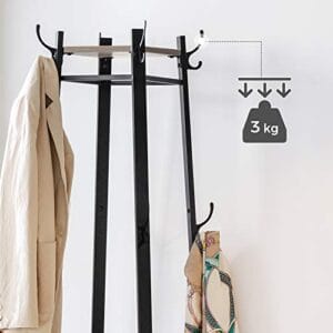 Vasagle Coat Rack, frakke står med 3 hylder, stige hylde med kroge til tørklæder, greige og sort - Image 6