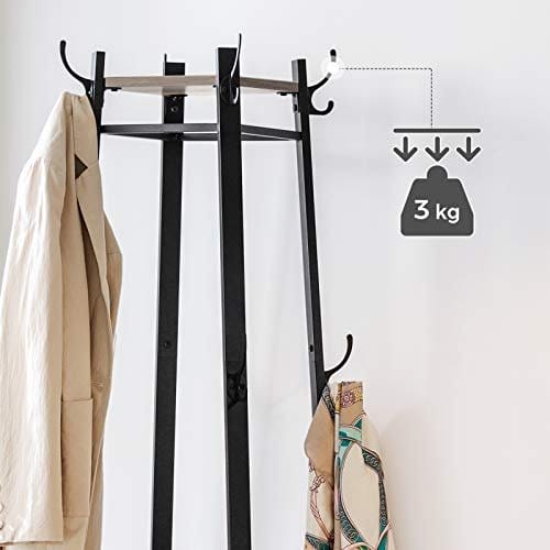 Vasagle Coat Rack, frakke står med 3 hylder, stige hylde med kroge til tørklæder, greige og sort 6 Vasagle Coat Rack, frakke står med 3 hylder, stige hylde med kroge til tørklæder, greige og sort - Billede 6