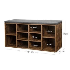 Vasagle skobænk, skohylde, opbevaringsskab, 10 rum, 104 x 30 x 48 cm, eg farve - Image 3