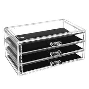 Songmics Makeup Organizer, 2-delt opbevaringsbokse til smykker og kosmetik, Stackable, med 5 skuffer, gennemsigtige polystyren JMU32TP - Image 7