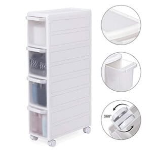 Songmics KFR05W 4 skuffe fordybning Shylder Enhed 2 Stykke Brug Køkkenhylder Badeværelse Hylder Enhed Stativ Utility Trolley med hjul 84,5 cm Høj hvid - Image 3