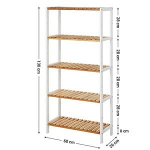 Songmics 5-lags badeværelses opbevaringshylder, bambus køkkenhylde, 60 x 26 x 130 cm, hvid - Image 5