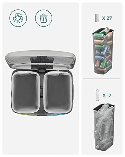 Songmics dobbelt skraldespand, 2 x 20 l køkkenbakke, dobbelt rummetalstetrin, med plastiske indre spande, blød-tæt låg og håndtag, lugtforsegling, sølv LTB40NL 3 Songmics dobbelt skraldespand, 2 x 20 l køkkenbakke, dobbelt rummetalstetrin, med plastiske indre spande, blød-tæt låg og håndtag, lugtforsegling, sølv LTB40NL - Billede 3