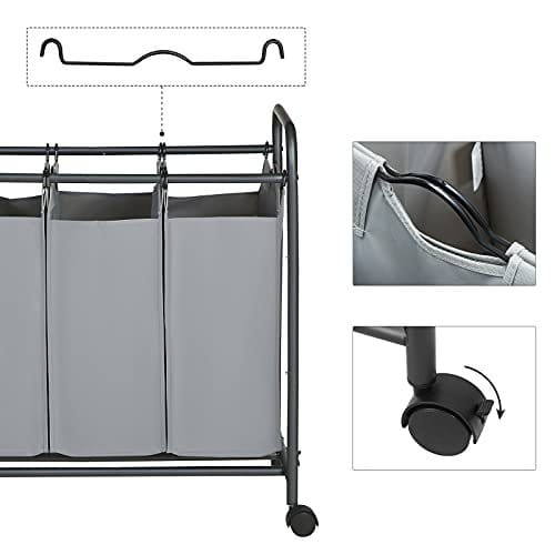 Songmics rullende vaskeri Sorter, vaskeri med 3 aftagelige poser, vaskeri, legetøjsarrangør på hjul, robust, 3 x 44L, grå LSF003GS 6 Songmics rullende vaskeri Sorter, vaskeri med 3 aftagelige poser, vaskeri, legetøjsarrangør på hjul, robust, 3 x 44L, grå LSF003GS - Billede 6