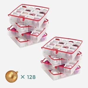 Songmics Christmas Ornament Storage Box, Storage Cube Bin til julepynt, 128 Box Places, Modular Divere, 67 X 34 x 34 cm, semi-gennemsigtig og rød RFB029T01 - Image 4