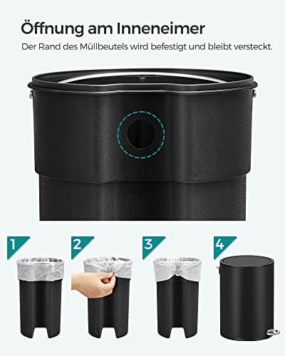 Songmics Badeværelsesbakke, 3 liters toiletpedalbakke, kosmetisk skraldespand med ABS -låg og plastisk indre spand, stål LTB011B01 6 Songmics Badeværelsesbakke, 3 liters toiletpedalbakke, kosmetisk skraldespand med ABS -låg og plastisk indre spand, stål LTB011B01 - Billede 6
