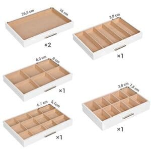 Songmics Wooden Jewellery Box, 6-lags smykker arrangør, ure, hvid - Image 5