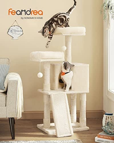 FEANREA PCT141M01 SMÅ KAT Skrabepost med ridserplatforme til Cat Soft Plush 115 cm Fuldt sisal indpakket søjle Beige 2 FEANREA PCT141M01 SMÅ KAT Skrabepost med ridserplatforme til Cat Soft Plush 115 cm Fuldt sisal indpakket søjle Beige - Billede 2