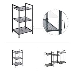 Songmics Metal Badeværelset Badeværelse Køkkenhylde 3 Tier Badeværelse Hylde Stående Hylde Plant Hylde Udvidelige Justerbare hylder Industrielt design til badeværelse køkken sort BSC33BK - Image 5