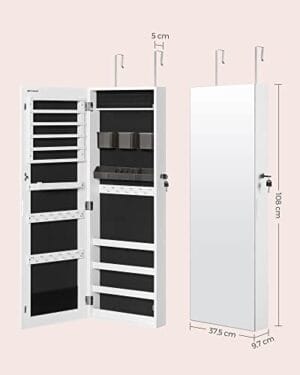 Songmics Jewelery Cabinet Armoire, låsbar vægmonteret opbevarings arrangørenhed, hvid - Image 6