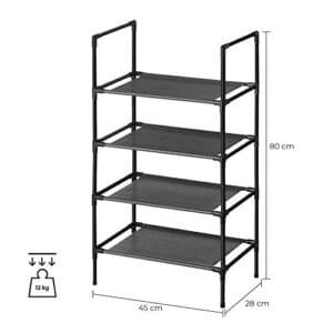 Songmics 4-lags sko rack, skoopbevaringsarrangør med metalramme, ikke-vævet stoflag, til gang, soveværelse, stue, 45 x 28 x 80 cm, sort LSR004B02 - Image 6