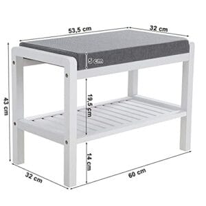 Songmics Bambus Bench Shoe Rack med polstret sæde, opbevaringshylde til indgang, stue, foyer, små områder, hvid lbs65wn - Image 3