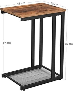 Vasagle sidebord, slutbord, natbord med mesh hylde, morgenmad ved sengen, under sofa, i stue soveværelse, let samling, rumbesparelse, industriel, rustik brun Lnt51x - Image 5
