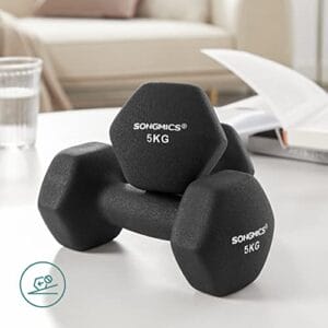 Songmics sæt med 2 håndvægte, 2 x 5 kg, neopren håndvægte, skridsikre greb, fitness-træning, sort syl60bk - Image 3