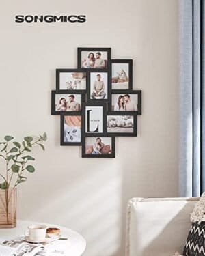 Songmics Photo Frame Collage til 10 fotos i 4 "x 6" (10 x 15 cm), MDF vægmonteret, sort - Image 7