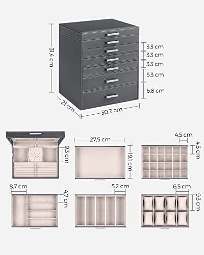 Songmics smykkerkasse, smykkerarrangør, stor smykkekasse, med 6 lag og 5 skuffer, JBC138G01 6 Songmics smykkerkasse, smykkerarrangør, stor smykkekasse, med 6 lag og 5 skuffer, JBC138G01 - Billede 6