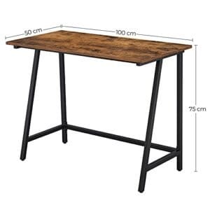 Vasagle Computer Desk, Writing Desk med stålramme, rustik top, arbejdsbord til kontor og hjemmeundersøgelse, let samling, 100 x 50 x 75 cm, industriel, rustik brun og sort LWD40X - Image 3