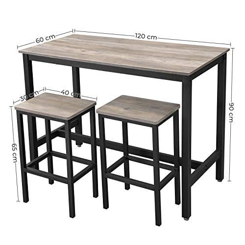 Vasagle Bar Table Set, Bar Table med 2 barstole, morgenmadsbord og afføring sæt, køkkenbord med barstole, til køkken, stue, festlokale, industriel, greige og sort LBT015B02 6 Vasagle Bar Table Set, Bar Table med 2 barstole, morgenmadsbord og afføring sæt, køkkenbord med barstole, til køkken, stue, festlokale, industriel, greige og sort LBT015B02 - Billede 6