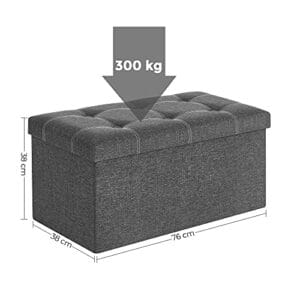 Songmics Bench Stool 80 Liter Capacity Seat Brystopbevaringsboks Faux Linned Foldbar maksimal belastning 300 kg til stue Soveværelse Hallway Dark Grey LSF001G01 - Image 7