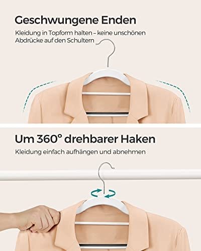 Songmics Sæt på 50, holdbart plastik-skridsikre design, pladsbesparende bøjler, tykkelse på 0,5 cm, 360 ° drejelig krog, længde på 42 cm, hvid og mørk CRP020W02, ABS, lysegrå, standard 4 Songmics Sæt på 50, holdbart plastik-skridsikre design, pladsbesparende bøjler, tykkelse på 0,5 cm, 360 ° drejelig krog, længde på 42 cm, hvid og mørk CRP020W02, ABS, lysegrå, standard - Billede 4