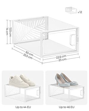 Songmics Shoe Boxes, Pack med 12 skoopbevaringsarrangører, White LSP106W12 - Image 6