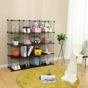 Songmics 16 Cube Metal Wire Storage Organizer, DIY Closet Cabinet and Modular Shelving Grids, Wire Mesh -hylder og rack, Black LPI44H - Image 2