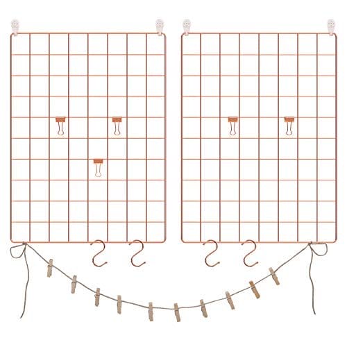 Songmics Grid Panels, Photo Wall Display, Metal Mesh Wall Decor, DIY, Hanging Picture Wall, S Hook, Clip, Hamp Cord, Sæt med 2, Rose Gold LPP01DR 1 Songmics Grid Panels, Photo Wall Display, Metal Mesh Wall Decor, DIY, Hanging Picture Wall, S Hook, Clip, Hamp Cord, Sæt med 2, Rose Gold LPP01DR