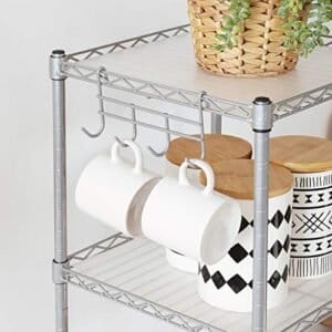 Songmics badeværelse hylde, metalopbevaringsstativ, total belastningskapacitet 100 kg, med 5 pp ark, aftagelige kroge, 30 x 30 x 123,5 cm, udvideligt design, til lille plads, sølv og gennemsigtig LGR023S01 - Image 6