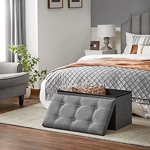 Songmics Bench Stool 80 Liter Capacity Seat Brystopbevaringsboks Faux Linned Foldbar maksimal belastning 300 kg til stue Soveværelse Hallway Dark Grey LSF001G01 2 Songmics Bench Stool 80 Liter Capacity Seat Brystopbevaringsboks Faux Linned Foldbar maksimal belastning 300 kg til stue Soveværelse Hallway Dark Grey LSF001G01 - Billede 2