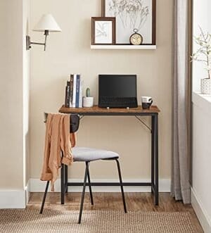 Vasagle Writing Desk, Computer Desk, Small Office Table, 80 x 50 x 75 cm, Study, Home Office, Simple Assembly, Steel, Industrial Design, Rustic Brown og Black LWD038B01 - Image 4