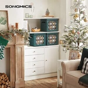 Songmics Christmas Bauble Storage Boxes, Sæt med 3 opbevaringskubbeholdere til juledekorationer, 64 kassepladser, modulære opdelere, 30,5 x 30,5 x 30,5 cm, grøn RFB029G01 - Image 4