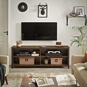 Vasagle TV Stand, 4 cubby tv-kabinet til op til 65-tommer tv, tv-bordsenhed med justerbare hylder og kabelforvaltning, industriel, rustik brun og sort LTV304B01 - Image 2