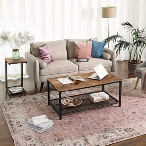 Vasagle sidebord, slutbord, natbord med mesh hylde, morgenmad ved sengen, under sofa, i stue soveværelse, let samling, rumbesparelse, industriel, rustik brun Lnt51x - Image 4