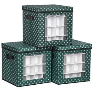 Songmics Christmas Bauble Storage Boxes, Sæt med 3 opbevaringskubbeholdere til juledekorationer, 64 kassepladser, modulære opdelere, 30,5 x 30,5 x 30,5 cm, grøn RFB029G01