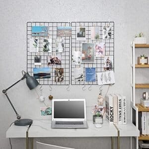 Songmics Grid -paneler, sæt med 2, fotovægskærm, metal mesh vægindretning, multifunktionel hængende billedvæg, DIY, kunstdisplay, s krog, klip, hamp ledning, sort LPP02H - Image 3