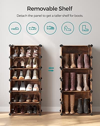 Songmics Interlocking Shoe Rack, rektangulær opbevaringsarrangør, 10 spilleautomat Modular DIY Storage Shelf Unit, 40 x 30 x 17 cm for hver slot, plastgarderobe med døre, rustik brun LPC010A00 3 Songmics Interlocking Shoe Rack, rektangulær opbevaringsarrangør, 10 spilleautomat Modular DIY Storage Shelf Unit, 40 x 30 x 17 cm for hver slot, plastgarderobe med døre, rustik brun LPC010A00 - Billede 3
