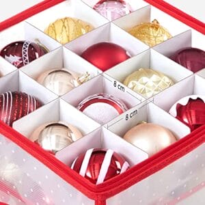 Songmics Christmas Ornament Storage Box, Storage Cube Bin til julepynt, 128 Box Places, Modular Divere, 67 X 34 x 34 cm, semi-gennemsigtig og rød RFB029T01 - Image 3