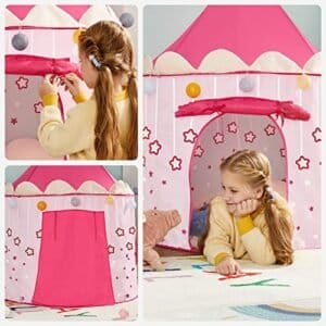 Songmics Princess Castle Play Telt til piger småbørn, indendørs og udendørs playhouse, bærbar pop up play teepee, gave til børn, lyserød LPT01PK - Image 5