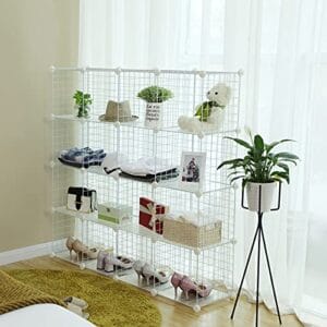 Songmics 16 Cube Metal Wire Storage Organizer, DIY Closet Cabinet and Modular Shelving Grids, Wire Mesh hylder og rack, White LPI44W - Image 4