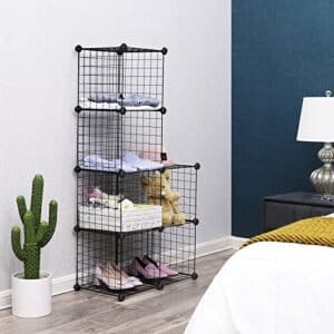 Songmics 6-kub metaltrådopbevaringsstativ, sammenlåsning af hylder med metaltrådhylder, PP-plastikark til bogsko Toys tøjværktøjer, i stuen, 93 x 31 x 93 cm, sort LPI111h - Image 3