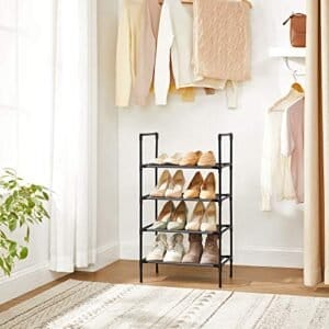 Songmics 4-lags sko rack, skoopbevaringsarrangør med metalramme, ikke-vævet stoflag, til gang, soveværelse, stue, 45 x 28 x 80 cm, sort LSR004B02 - Image 2