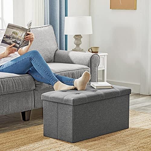 Songmics Bench Stool 80 Liter Capacity Seat Brystopbevaringsboks Faux Linned Foldbar maksimal belastning 300 kg til stue Soveværelse Hallway Dark Grey LSF001G01 3 Songmics Bench Stool 80 Liter Capacity Seat Brystopbevaringsboks Faux Linned Foldbar maksimal belastning 300 kg til stue Soveværelse Hallway Dark Grey LSF001G01 - Billede 3