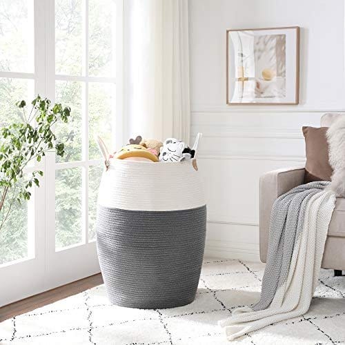 Songmics bomuldstov, opbevaringshåndtag, 125L vaskeri kurv, til tøj, legetøj, tæpper, stue, soveværelse, grå og beige LCB421G01 3 Songmics bomuldstov, opbevaringshåndtag, 125L vaskeri kurv, til tøj, legetøj, tæpper, stue, soveværelse, grå og beige LCB421G01 - Billede 3