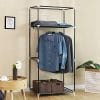 Stofgarderobe, Foldegarderobe med Hængestang, Enkelt Tøjstativ, Opbevaringsanordning til Tasker, Legetøj, Sko, Stue, Soveværelse, Garderobe, 75 X 45 X 160 Cm, Grå Bagside83gy - Image 4