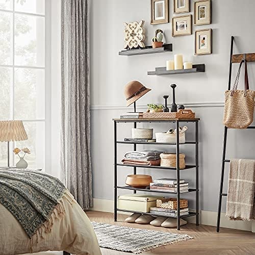 Vasagle Shoe Rack 5 -niveau, skoopbevaringsarrangør smal, stålramme, brun og sort 6 Vasagle Shoe Rack 5 -niveau, skoopbevaringsarrangør smal, stålramme, brun og sort - Billede 6