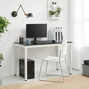 Vasagle Computer Desk, Writing Table med stort skrivebord, stabilt kontorbord, sort, hvid - Image 3