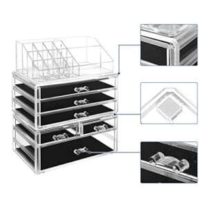 Songmics Stor klar akryl make -up arrangør, Stackable Cosmetic Box, med 6 skuffer, til paletbørste fundamenter læbestift neglelak hårnåle, god gave til kære JKA009TP - Image 4