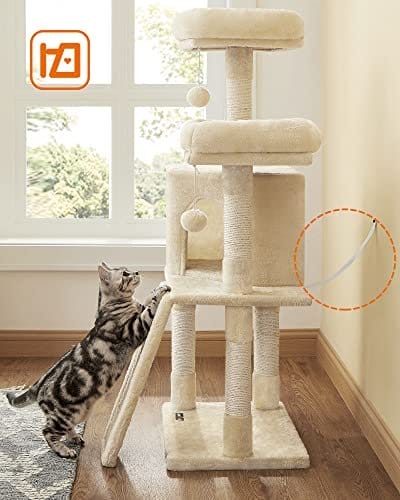 FEANREA PCT141M01 SMÅ KAT Skrabepost med ridserplatforme til Cat Soft Plush 115 cm Fuldt sisal indpakket søjle Beige 7 FEANREA PCT141M01 SMÅ KAT Skrabepost med ridserplatforme til Cat Soft Plush 115 cm Fuldt sisal indpakket søjle Beige - Billede 7